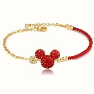 🎄 New! Red Rhinestone Mickey Mouse w Cubic Zirconia Bracelet w Gift Box